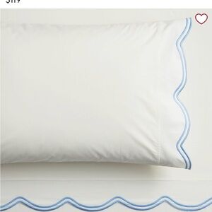 White Pillowcase with Light Blue Scalloped Trim - Bedding